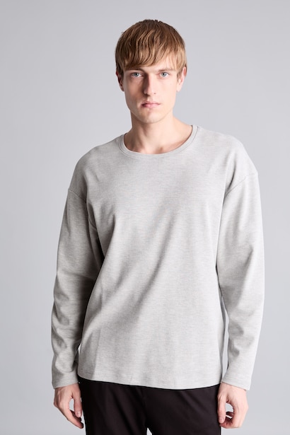 Boxy Fit Cotton Crew Neck Long Sleeve T-Shirt