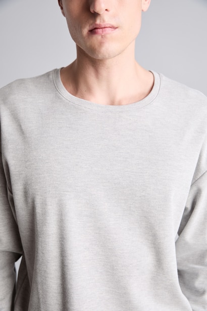 Boxy Fit Cotton Crew Neck Long Sleeve T-Shirt
