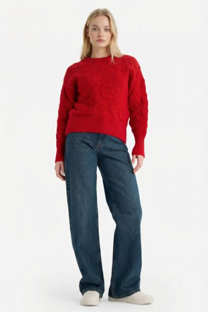 بلوز صوف قصة عادية بياخة مستديرة