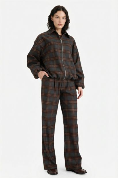 Wide Leg Regular Hem Double Pocket Printed Trousers