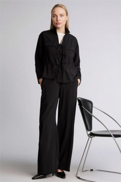 بنطلون منسوج قصة مستقيمة واسعة برجل عادية