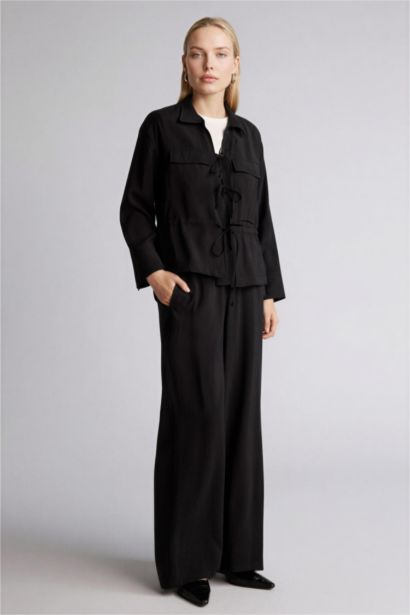 بنطلون منسوج قصة مستقيمة واسعة برجل عادية