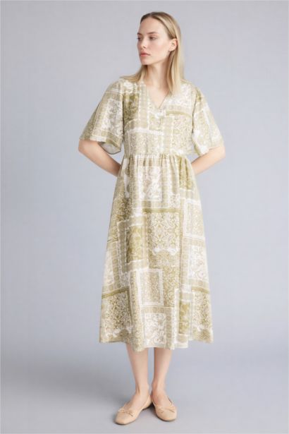 A Kesim Desenli Midi Elbise