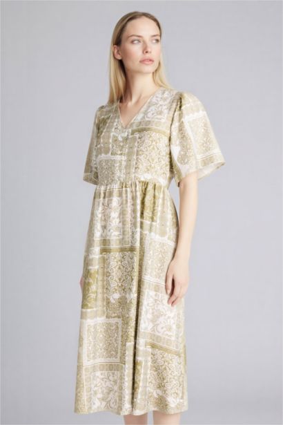 A Kesim Desenli Midi Elbise