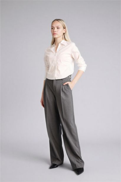 Wide Leg Zipper Striped Trousers