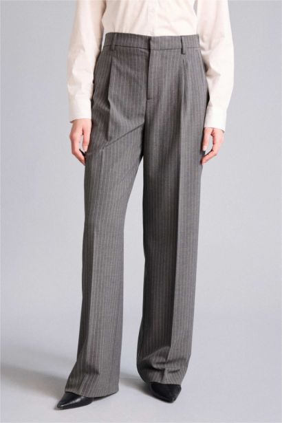 Wide Leg Zipper Striped Trousers