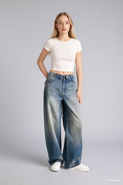 Barrel Fit High Waist Straight Leg Jeans