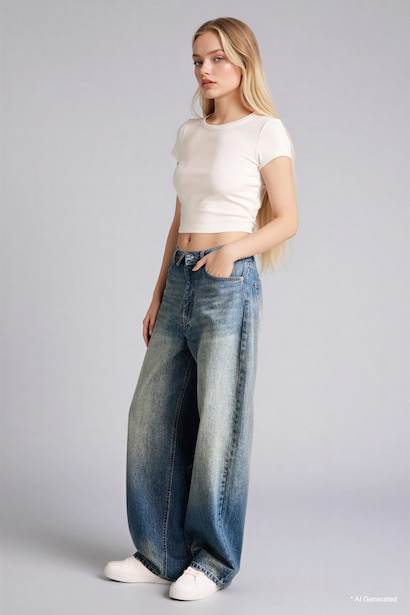 Barrel Fit High Waist Straight Leg Jeans
