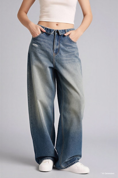 Barrel Fit High Waist Straight Leg Jeans