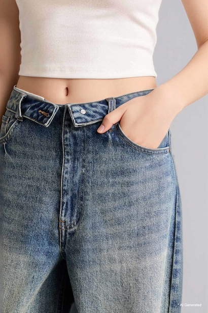 Barrel Fit High Waist Straight Leg Jeans