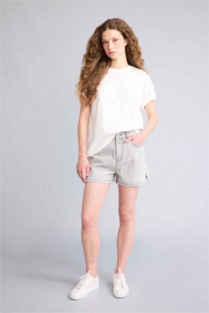 Укороченные джинсовые шорты Mom Fit с высокой талией