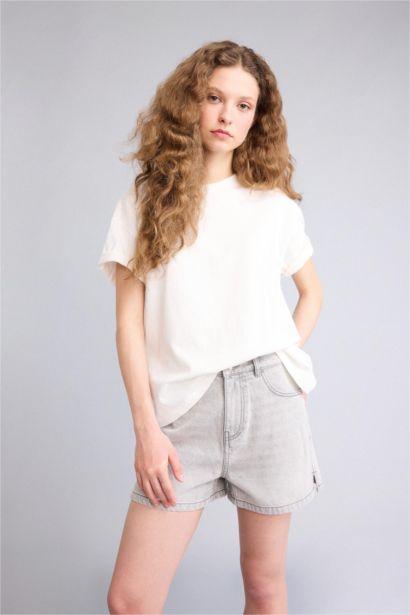 Укороченные джинсовые шорты Mom Fit с высокой талией