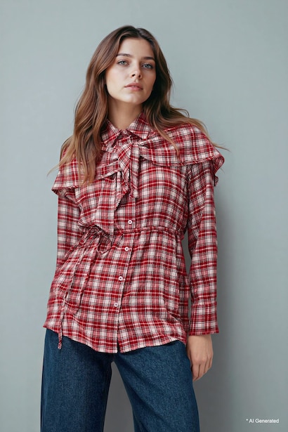 Checked Waffle Textured Tunic