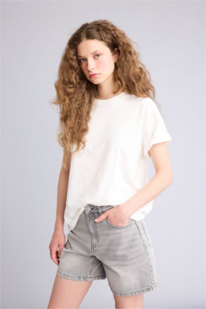 Джинсовые бермуды с высокой талией