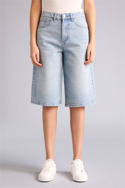 Джинсовые бермуды с высокой талией