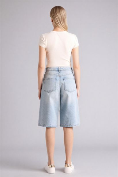 Джинсовые бермуды с высокой талией