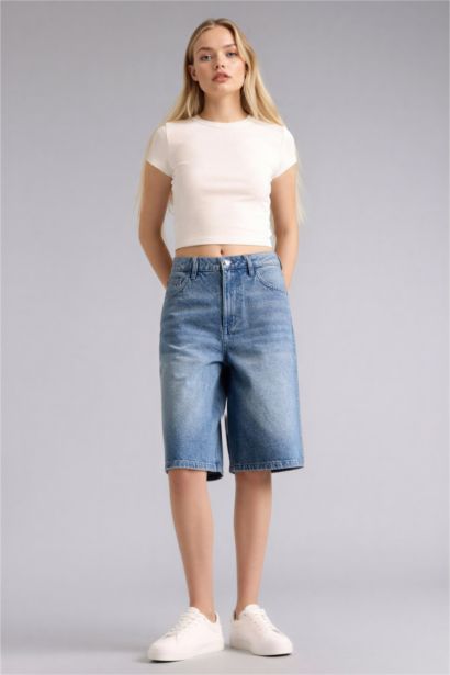 Джинсовые бермуды с высокой талией
