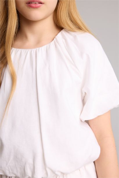 بلوزة نص كم من مزيج الكتان قصة عادية