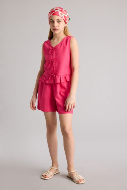 Шорты Regular Fit из смесового льна для девочек