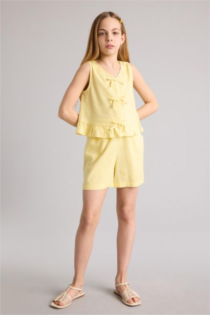 Шорты Regular Fit из смесового льна для девочек