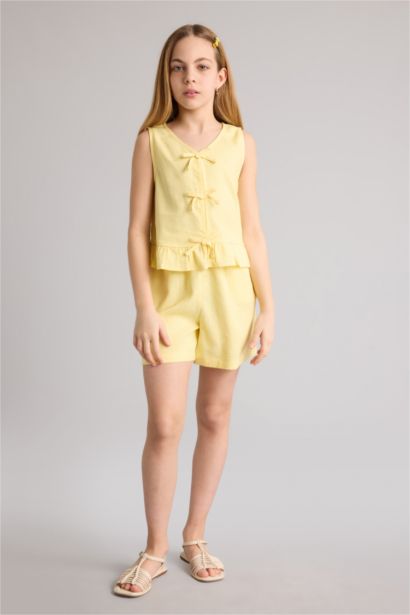 Шорты Regular Fit из смесового льна для девочек