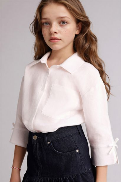 Льняная рубашка Regular Fit с длинным рукавом для девочек