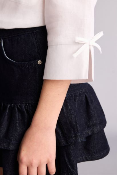 Льняная рубашка Regular Fit с длинным рукавом для девочек