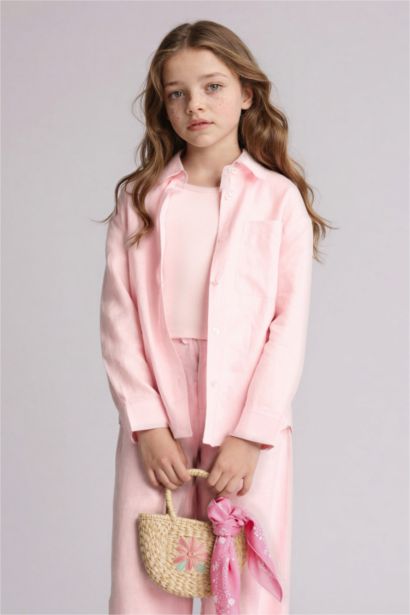 Льняная рубашка Regular Fit с длинным рукавом для девочек