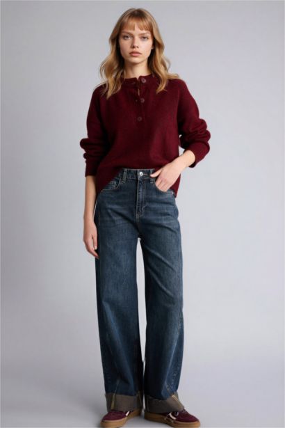 Regular Fıt Bisiklet Yaka Kazak