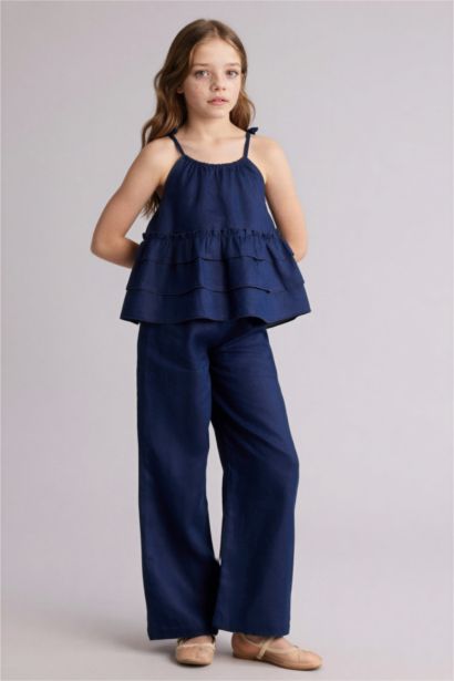 Қыз балаларға арналған Wide Leg кең балақ зығыр шалбар