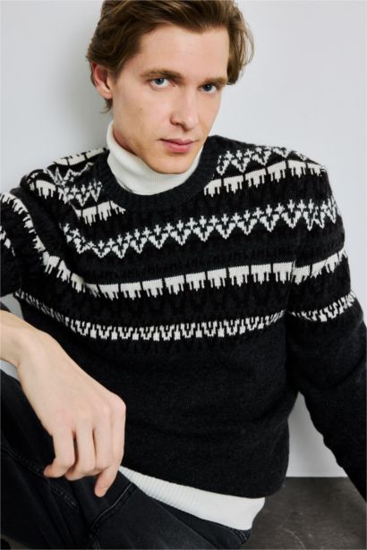 Pull en maille à motifs Coupe régulière