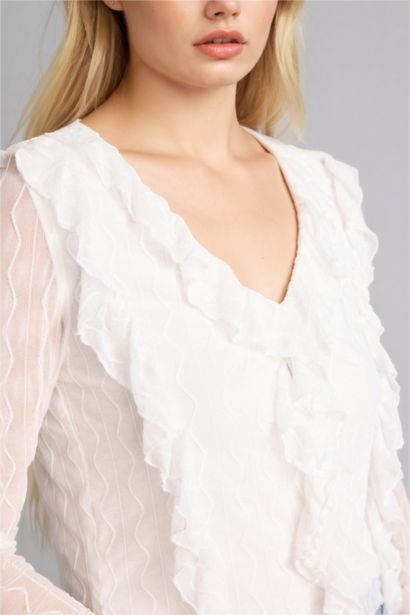 Блузка с длинным рукавом приталенного кроя с кружевом для женщин