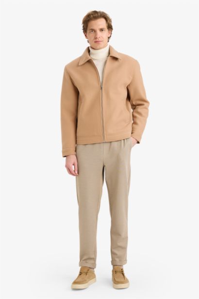 Regular Fit Shirt Collar Zippered Jacket