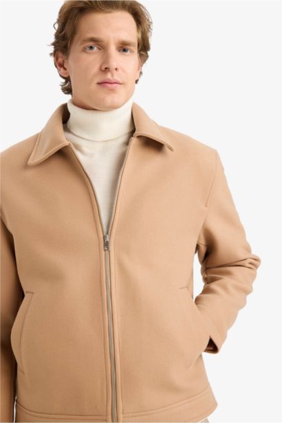 Regular Fit Shirt Collar Zippered Jacket