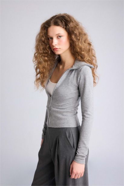 Slim Fit Half Turtleneck Cardigan