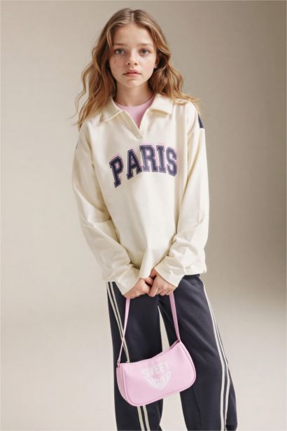 Sweatshirt imprimé à col polo et manches longues pour fille