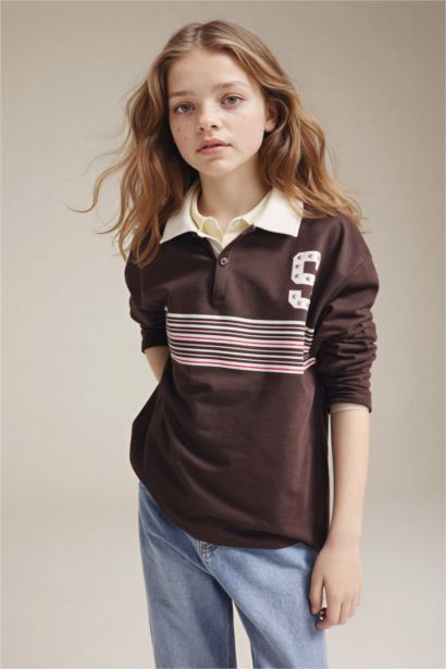 Slogan Long Sleeve Polo T-Shirt