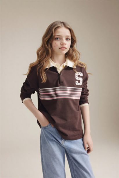 Slogan Long Sleeve Polo T-Shirt