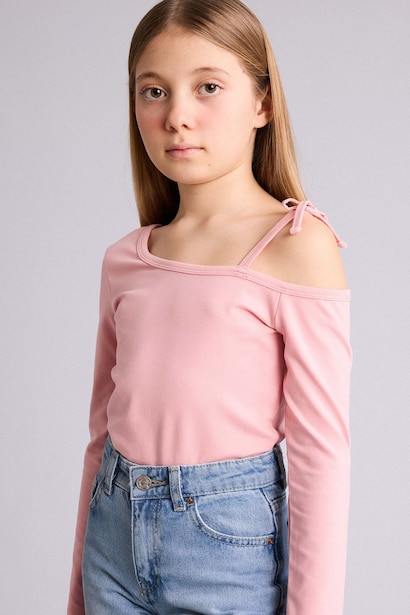 Girl Boat Neck Cotton Jersey T-Shirt