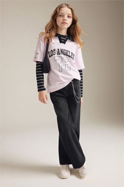 Oversize Fit Slogan Short Sleeve Polo T-Shirt