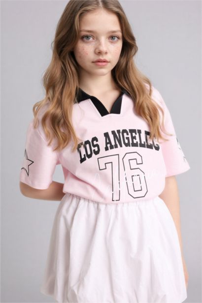 Oversize Fit Slogan Short Sleeve Polo T-Shirt