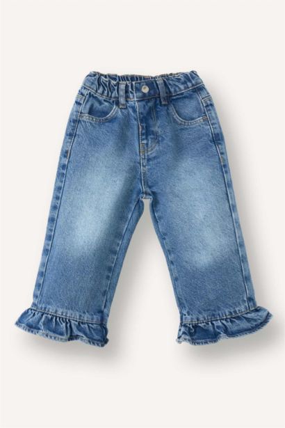 بنطلون بناتي قطن وايد ليج برجل واسع