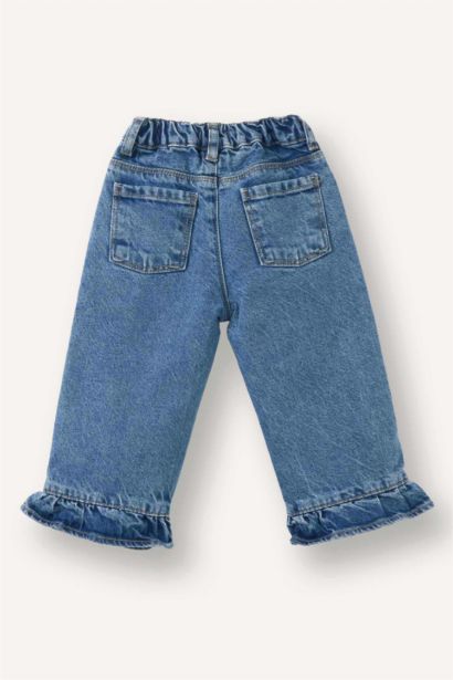 بنطلون بناتي قطن وايد ليج برجل واسع