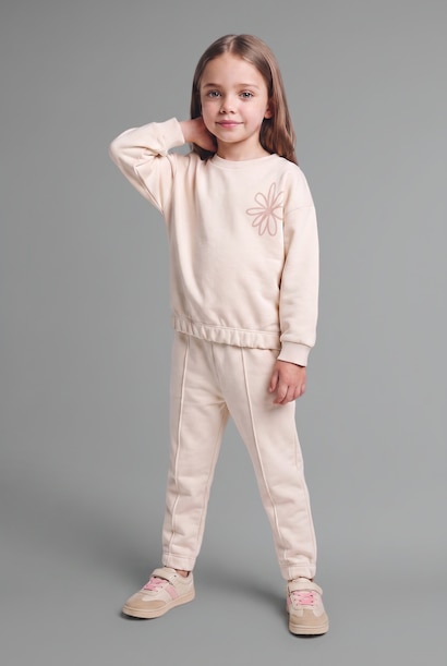 Aplike 2'li Takım Sweatshirt Eşofman Altı Kız Bebek