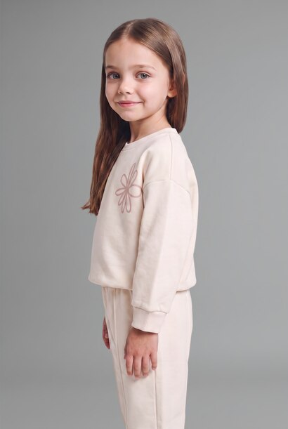 Aplike 2'li Takım Sweatshirt Eşofman Altı Kız Bebek