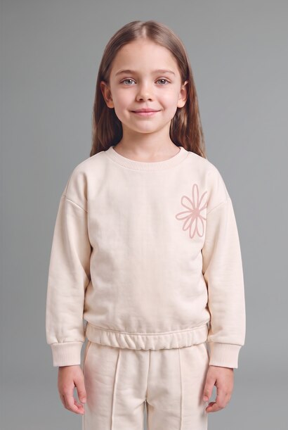 Aplike 2'li Takım Sweatshirt Eşofman Altı Kız Bebek