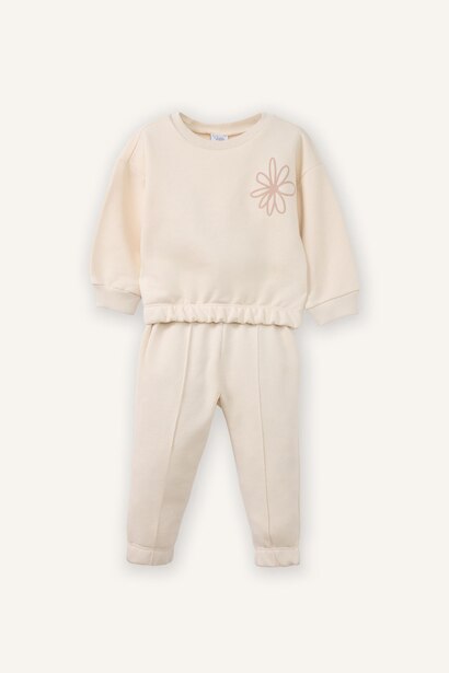 Aplike 2'li Takım Sweatshirt Eşofman Altı Kız Bebek