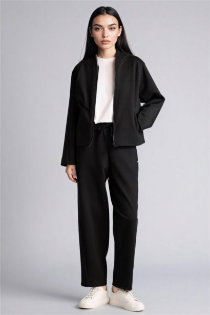 Relax Fıt Kapüşonlu Basıc Düz Skuba Dalgıç Kumaş Hırka