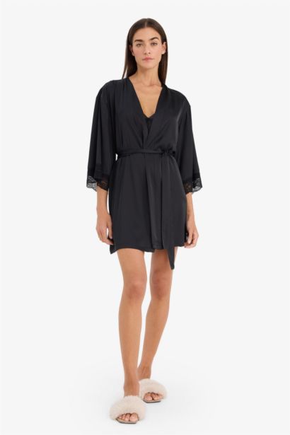 Regular Fit Wrap Collar Satin Robe