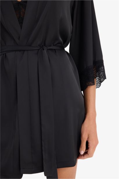 Regular Fit Wrap Collar Satin Robe